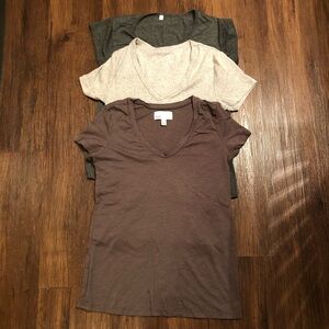 Mixed brand Women's V-Neck T-Shirt Set of 3 - Gray, Charcoal, Brown size S EUC